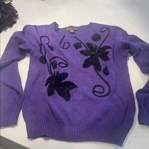 Purple Sweater with Black Floral Design